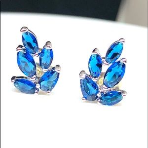 925 Blue CZ Leaf Earrings